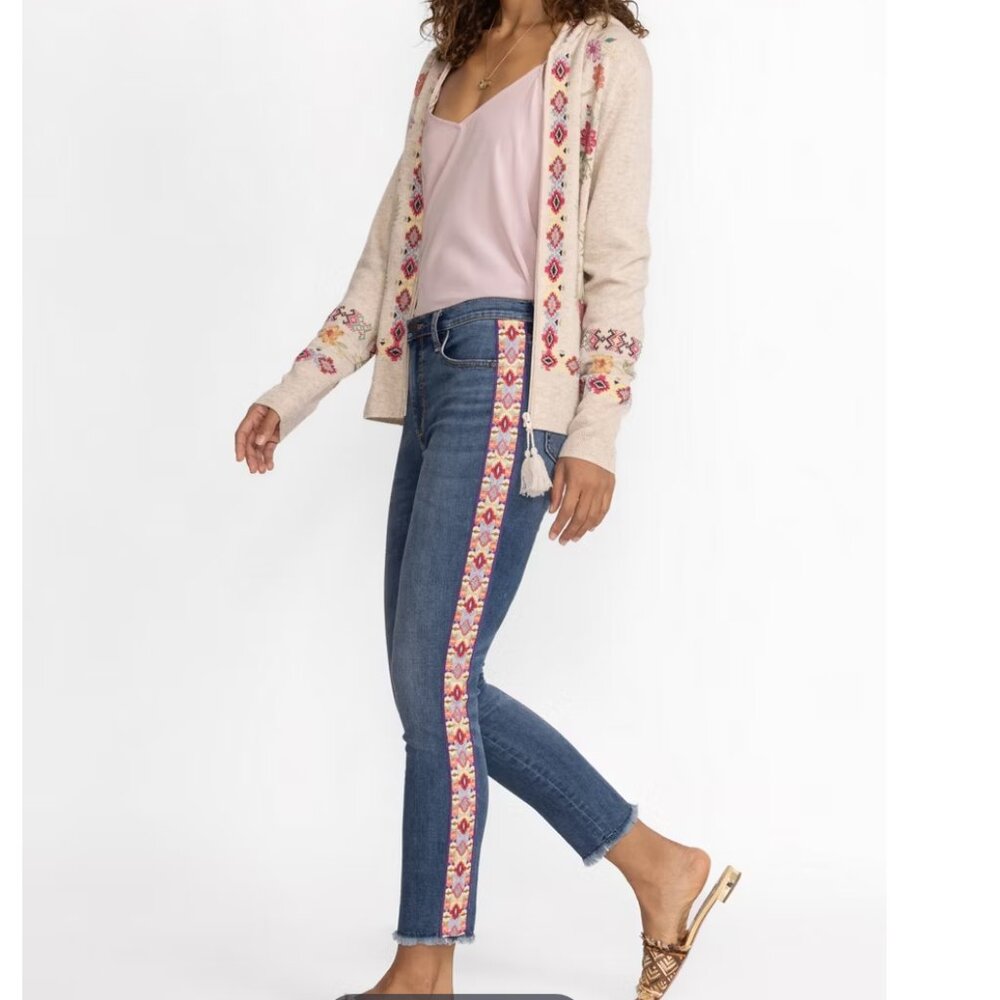 NWT Johnny Was PHOEBE CROPPED SKINNY JEAN embroidered 32  / 14